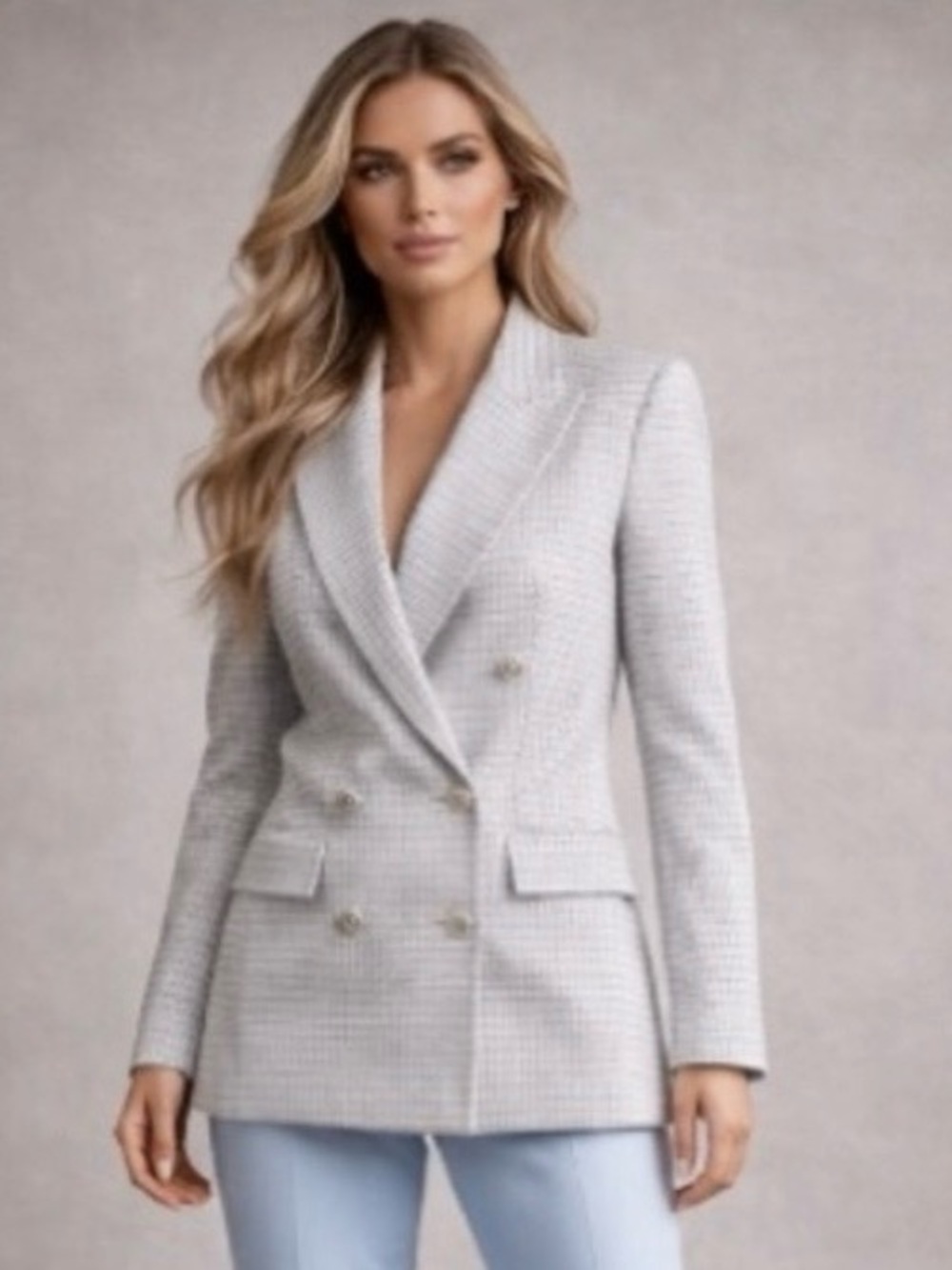 ZARA NWT Woman Glen Plaid Double Breasted Blazer Blue Pink Beige Size XS